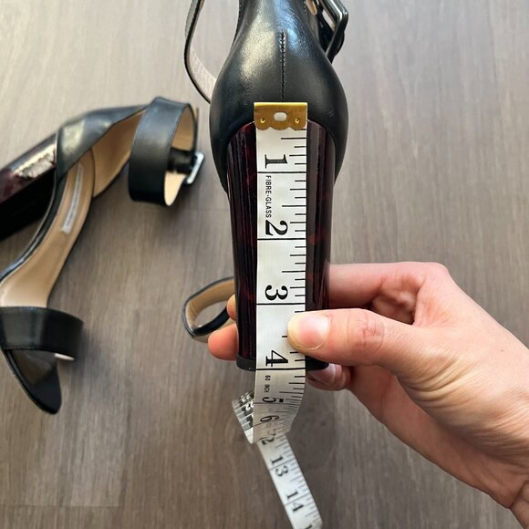 Diane Von Furstenberg Black Leather Sandals with Tortoiseshell Heel Detail - Picture 10 of 13